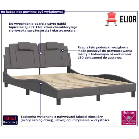 Łóżko z kolorowym LED Gilerio 5X kolor szary