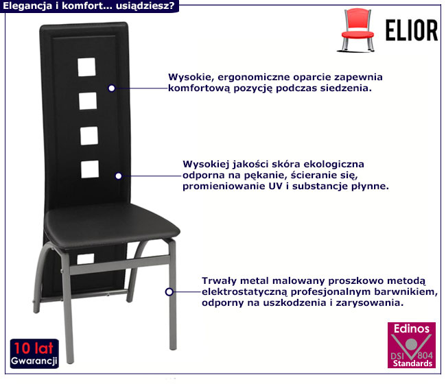 Komplet 2 czarnych krzeseł ze skóry ekologicznej Loro
