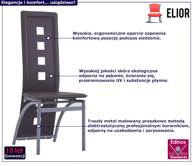 Komplet 2 brązowych krzeseł ze skóry ekologicznej Loro