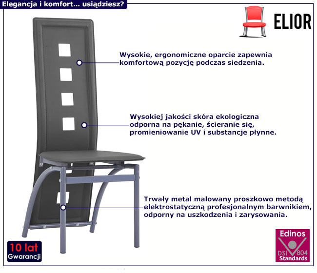 Komplet 4 szarych krzeseł ze skóry ekologicznej Loro