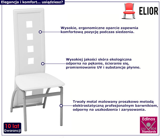 Komplet 6 białych krzeseł ze skóry ekologicznej Romja