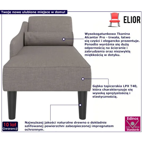 Szezlong na nóżkach Avanzo kolor taupe