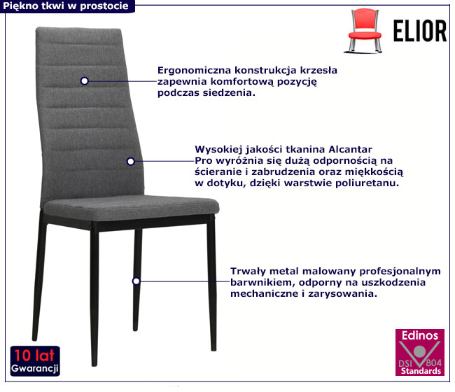 Komplet 4 jasnoszarych tapicerowanych krzeseł Chefer