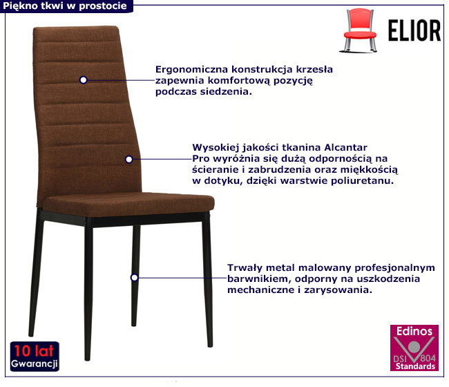 Komplet 6 brązowych tapicerowanych krzeseł Chefer