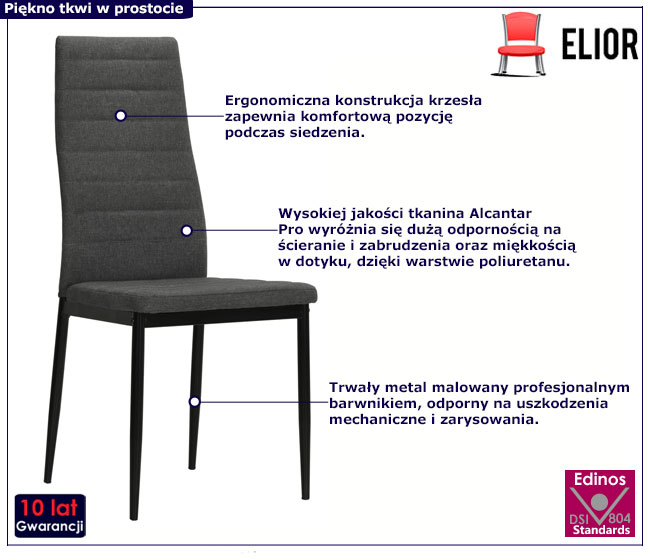 Komplet 6 ciemnoszarych tapicerowanych krzeseł Chefer