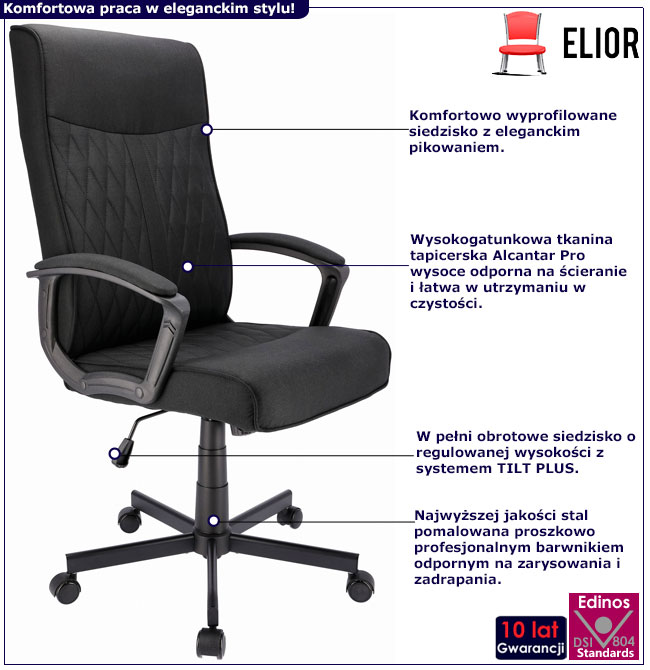 Czarny tapicerowany fotel obrotowy pikowany Akla 3X