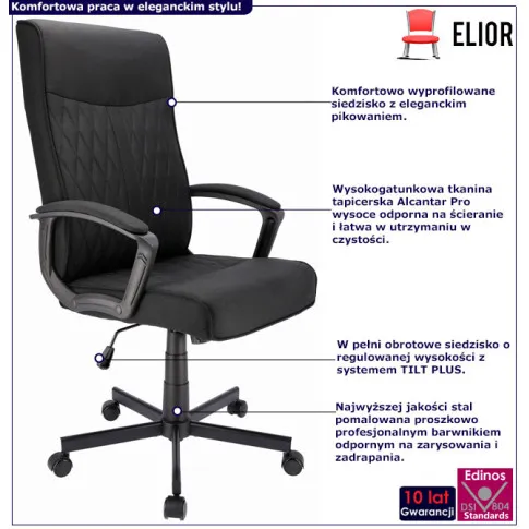 Czarne krzesło obrotowe tapicerowane Foxior 3X