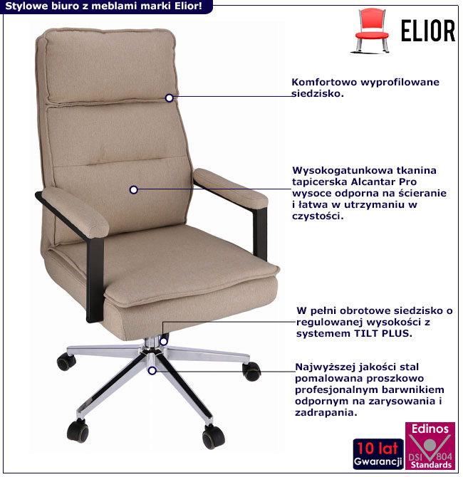 Beżowy tapicerowany fotel gabinetowy Veston 3X