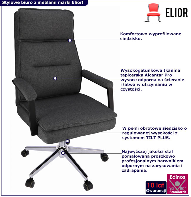 Ciemnoszary tapicerowany fotel gabinetowy Panda 3X