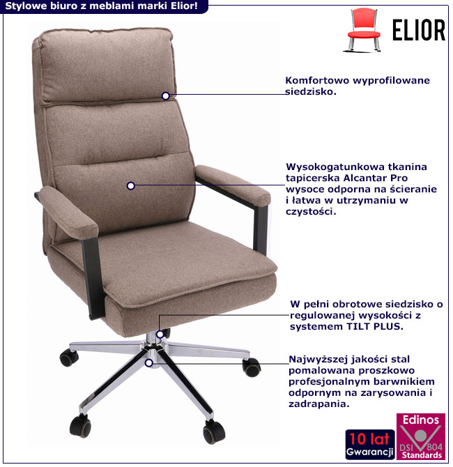 Brązowy tapicerowany fotel gabinetowy Veston 3X