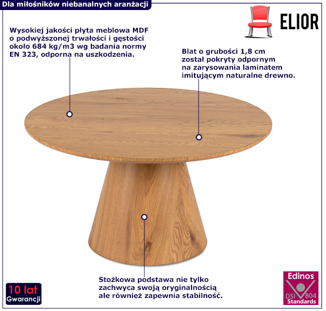 Okrągły skandynawski stolik kawowy Verso 3X dąb 