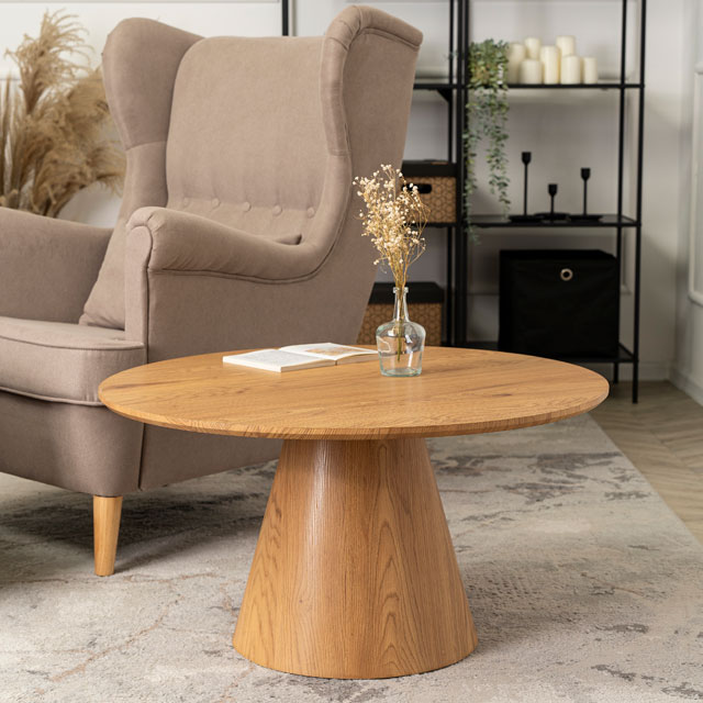 Nowoczesny stolik kawowy na stożkowej podstawie Verso 3X dąb