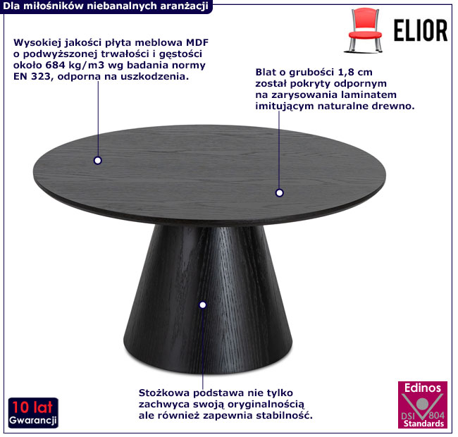 Okrągły czarny skandynawski stolik kawowy Verso 3X