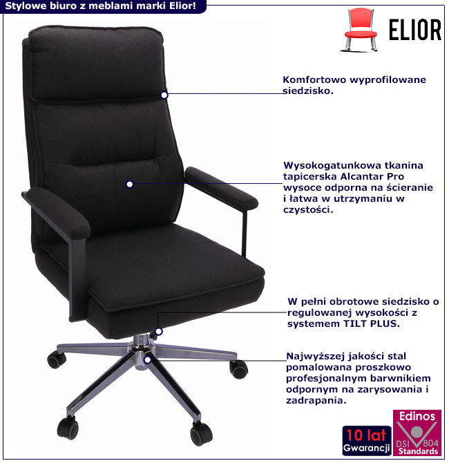 Czarny tapicerowany fotel gabinetowy Fuzin 3X