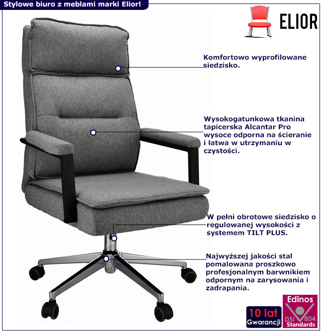 Jasnoszary tapicerowany fotel gabinetowy Veston 3X