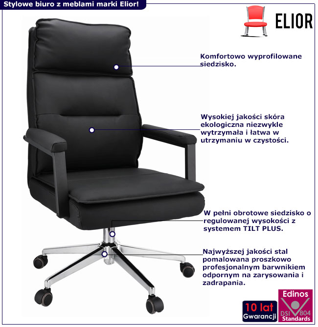 Czarny tapicerowany ekoskórą fotel gabinetowy Veston 4X