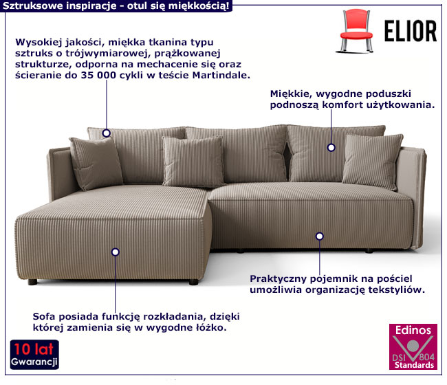 Jasnobrązowa rozkładana sofa narożna Tentis