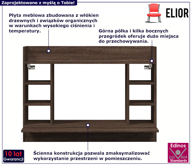 Biurko ścienne Emit brązowy dąb