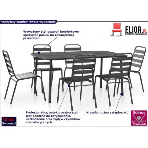 Fotografia Komplet metalowych mebli ogrodowych Ewera 4X - szary z kategorii Stoły, krzesła, ławki