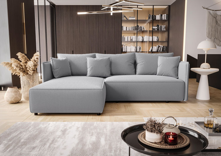 Jasnoszary sztruksowy narożnik w kształcie L Tentis