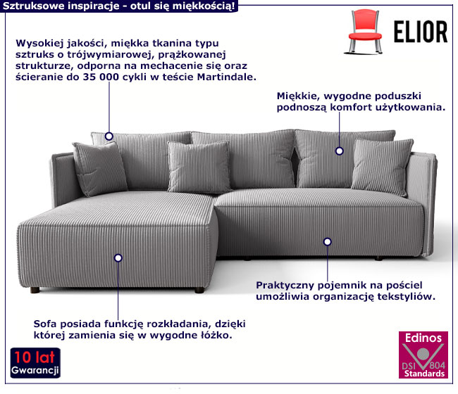 Popielata rozkładana sofa narożna Tentis