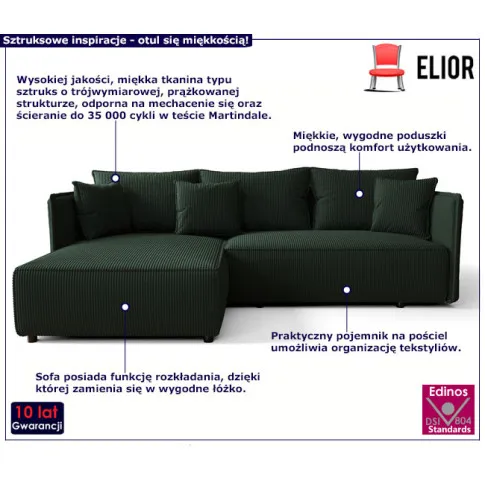 Zielona sofa narożna sztruksowa Oreza