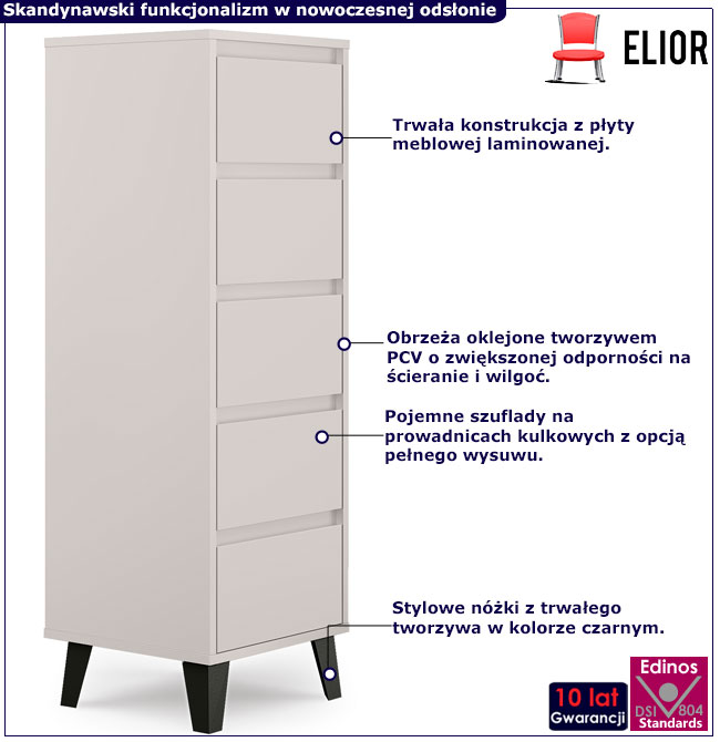 Beżowa komoda z szufladami Egner 6X kaszmir