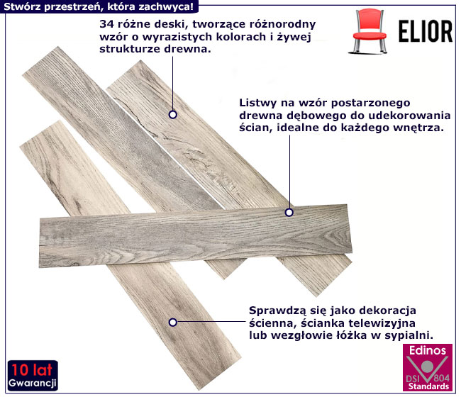 Panele ścienne Lefior przecierana biel