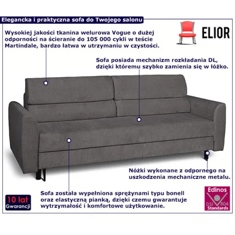Grafitowa sofa z funkcją spania Arha