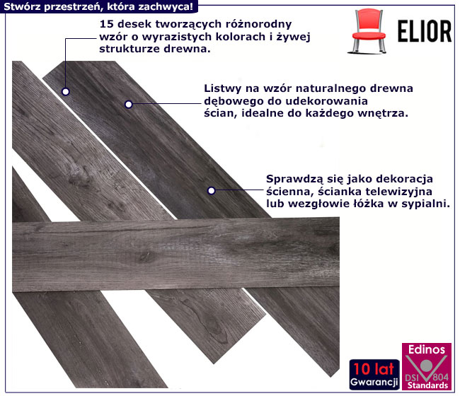 Panele ścienne Lima 4X węgiel drzewny
