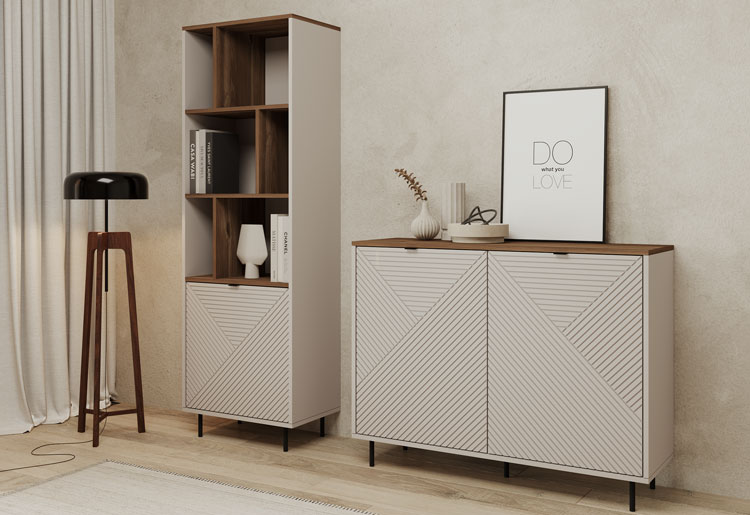 Wizualizacja wnętrza z wykorzystaniem ryflowanej komody na ubrania Milox 3X