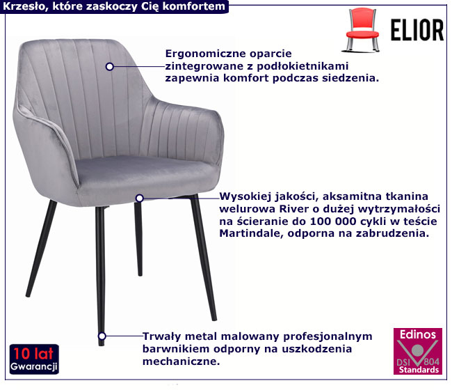 Szare welurowe krzesło z podłokietnikami Agva