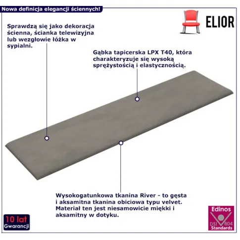 Materiałowy panel ścienny Hilevi kolor jasnoszary