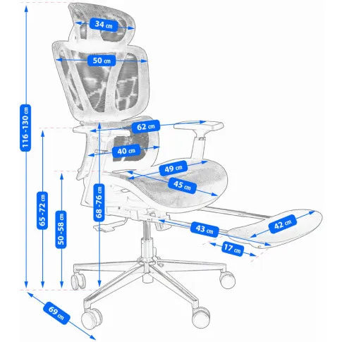 Wymairy szarego ergonomicznego fotela biurowego Aragos 4X