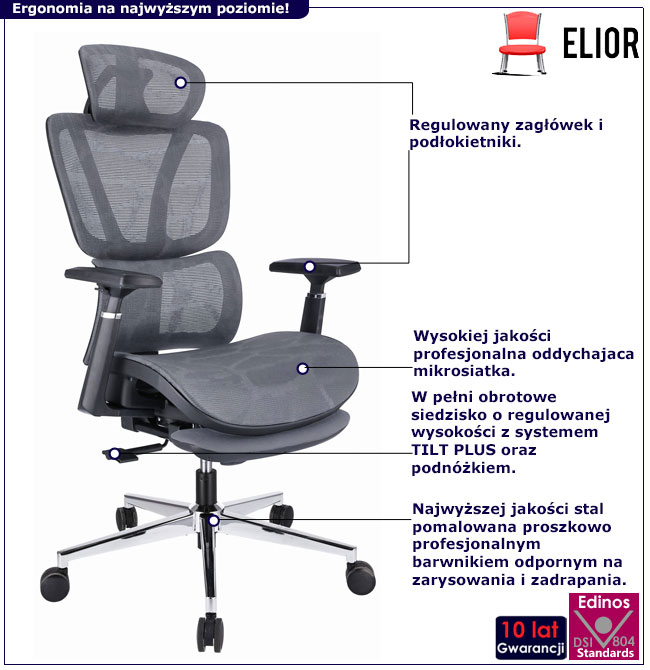 Szare krzesło biurowe z podnóżkiem Floris 4X