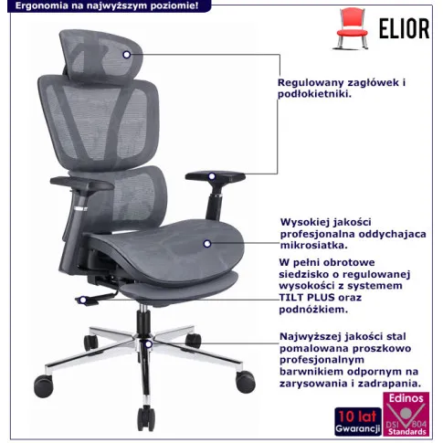 Szary ergonomiczny fotel regulowany z podnóżkiem Aragos 4X