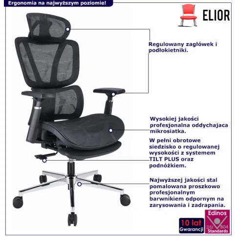 Czarney regulowany fotel biurowy Aragos 4X