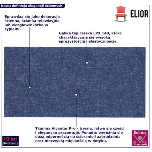 Materiałowy panel ścienny Mofux kolor niebieski