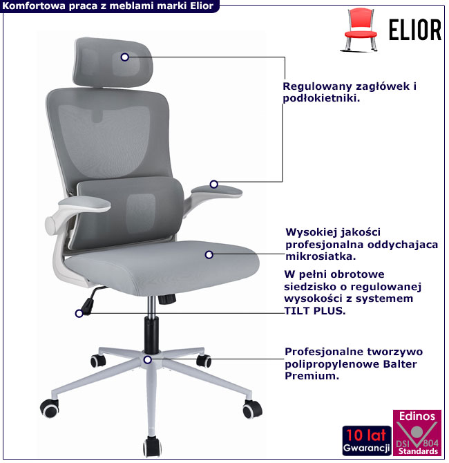 Szare nowoczesne krzesło ergonomiczne Sagiro 3X