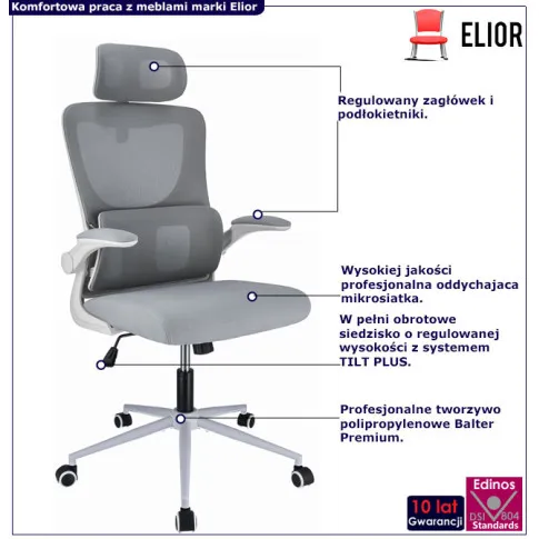 Szare krzesło biurowe z zagłówkiem Oradis 3X
