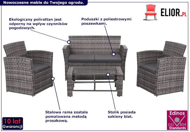 Zestaw polirattanowych mebli ogrodowych Rendac