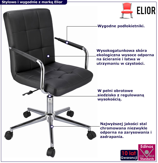 Czarne skórzane krzesło biurowe z podłokietnikami Alkatra 3X