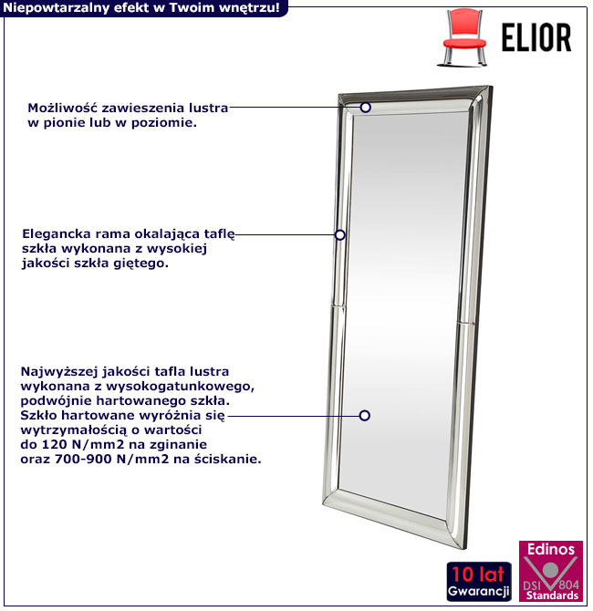 Prostokątne lustro ścienne w ramie Zeus