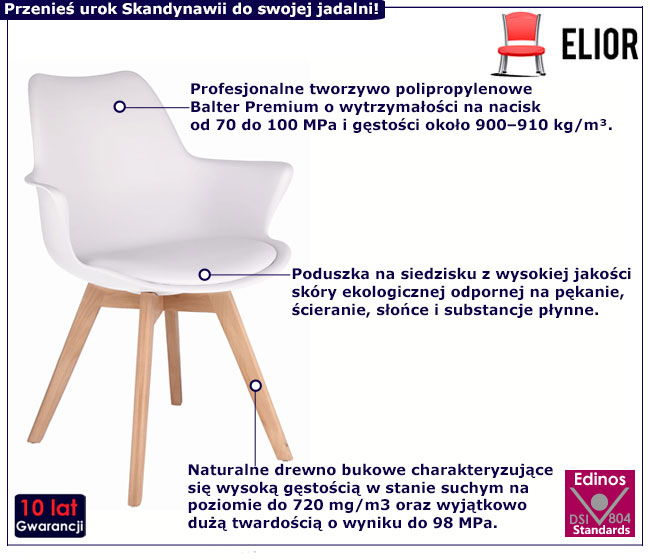 Białe skandynawskie krzesło z podłokietnikami Magela