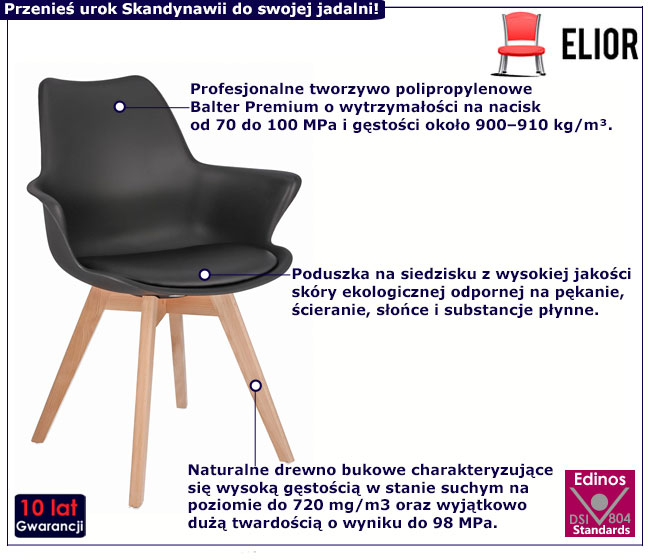 Czarne skandynawskie krzesło z podłokietnikami Magela