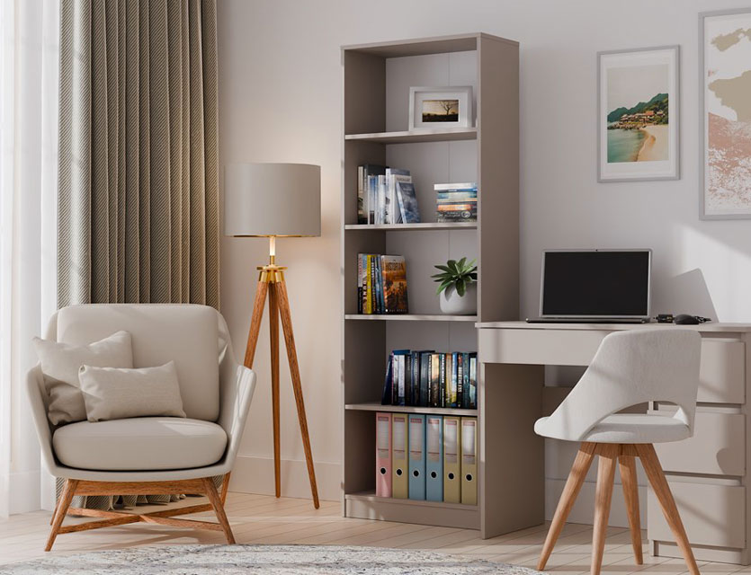 Wysoki regał na książki do salonu Fawios 3X glina
