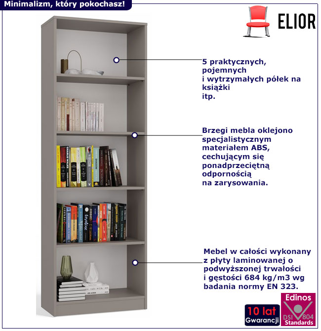 Regał biurowy z 5 półkami glina Fawios 3X