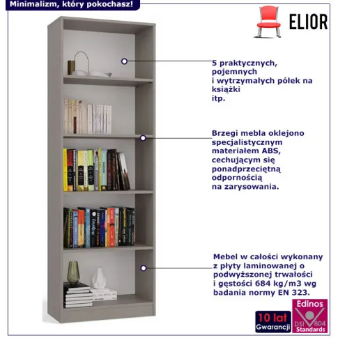 Nowoczesny wysoki regał na książki 60 Nidan 3X glina
