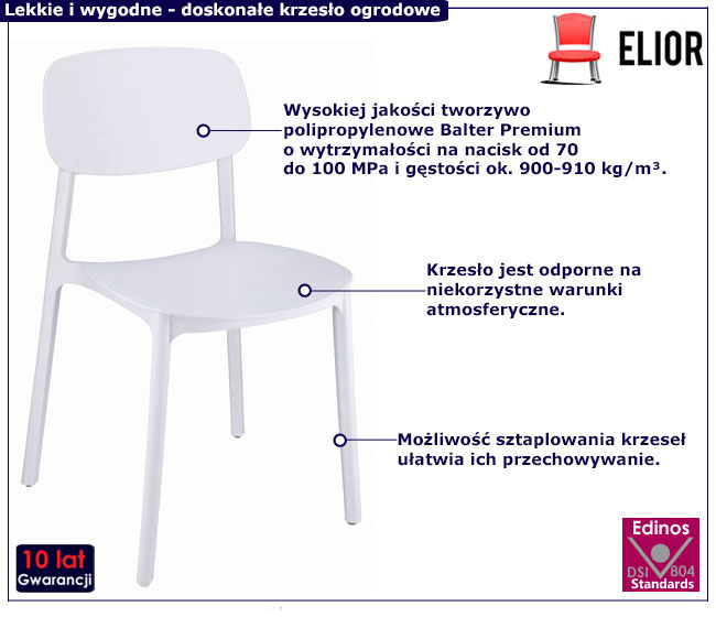 Białe plastikowe krzesło ogrodowe Verino