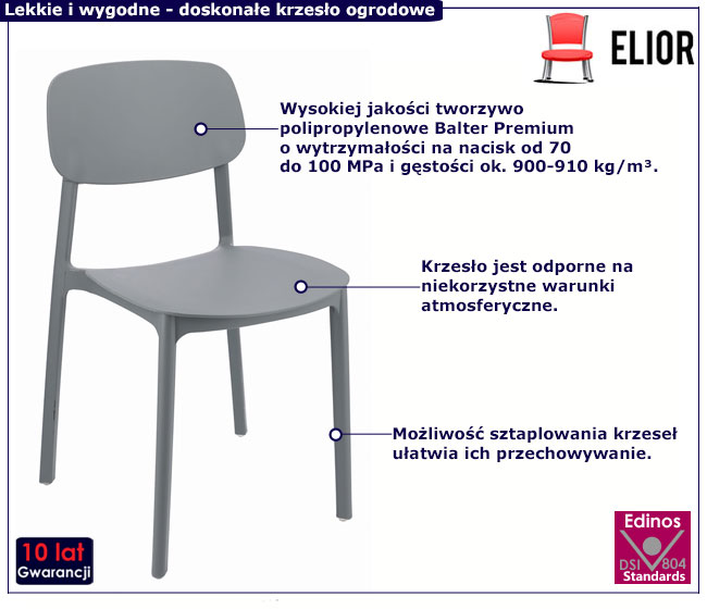 Szare plastikowe krzesło ogrodowe Armand